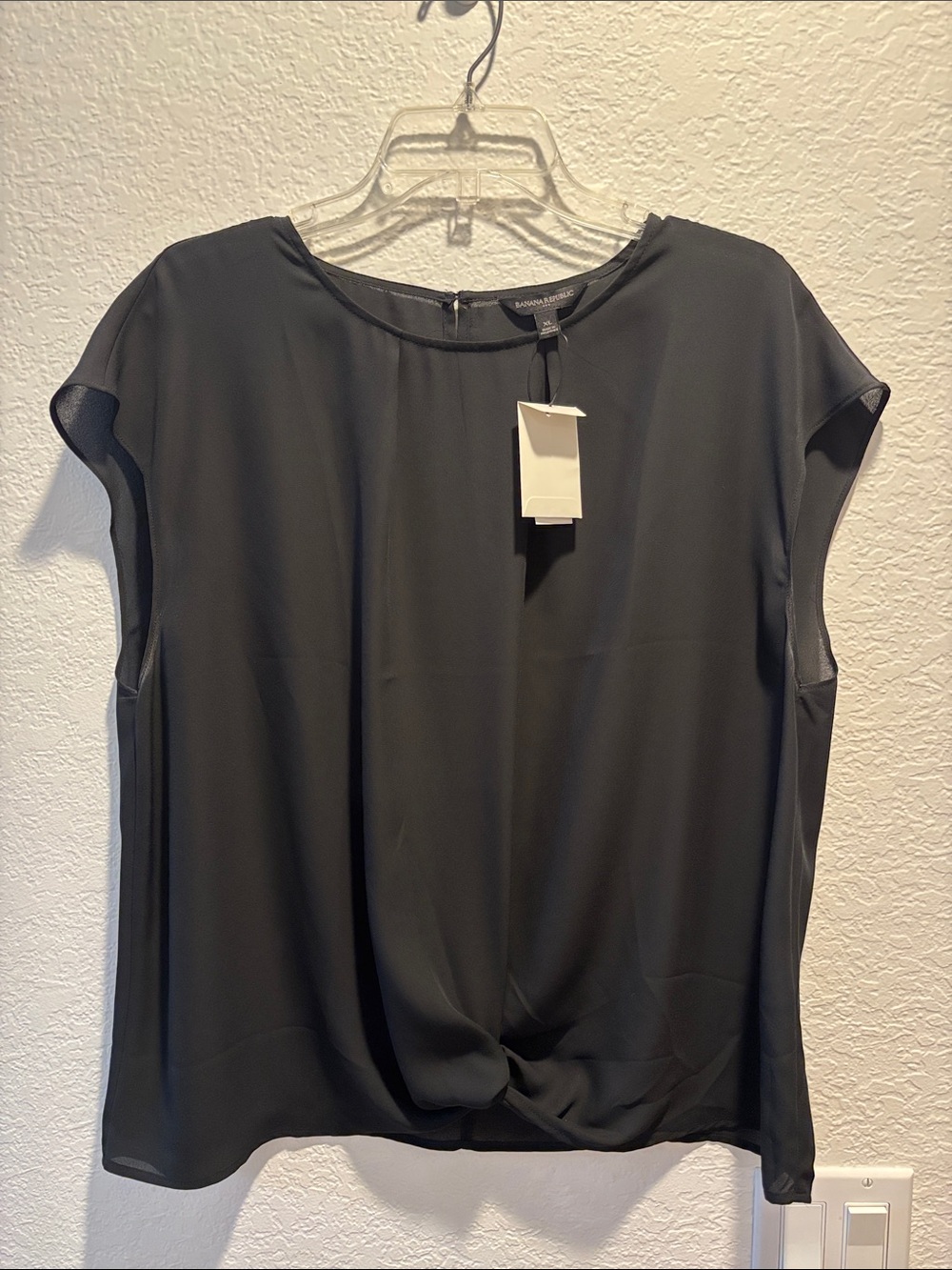 Banana Republic Black Cap-Sleeve Twist-Front Blouse